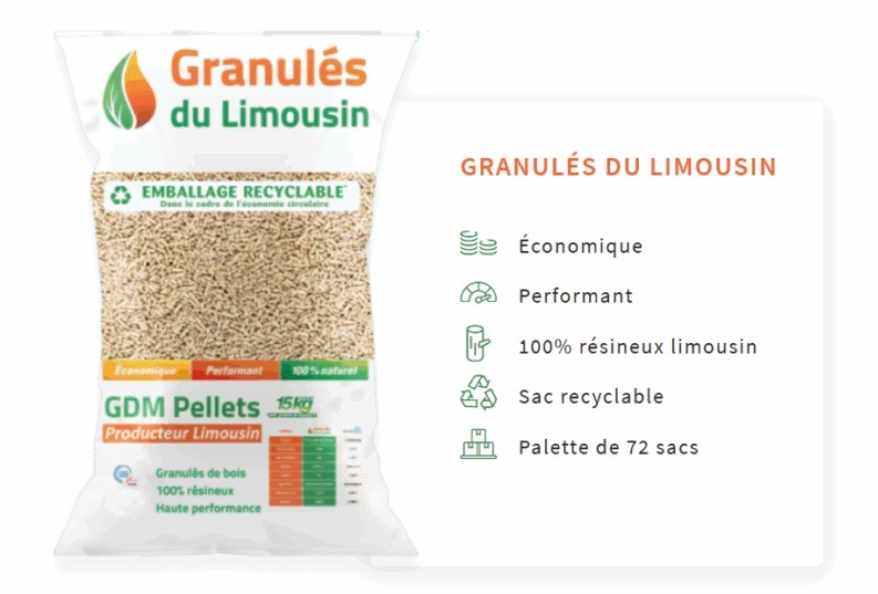 PALETTE de Granulés de bois Très Haute Qualité Du Limousin- 72 sacs de 15kg